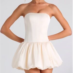 Oh Polly Lace-Up Bubble Hem Corset Mini Dress in Ivory